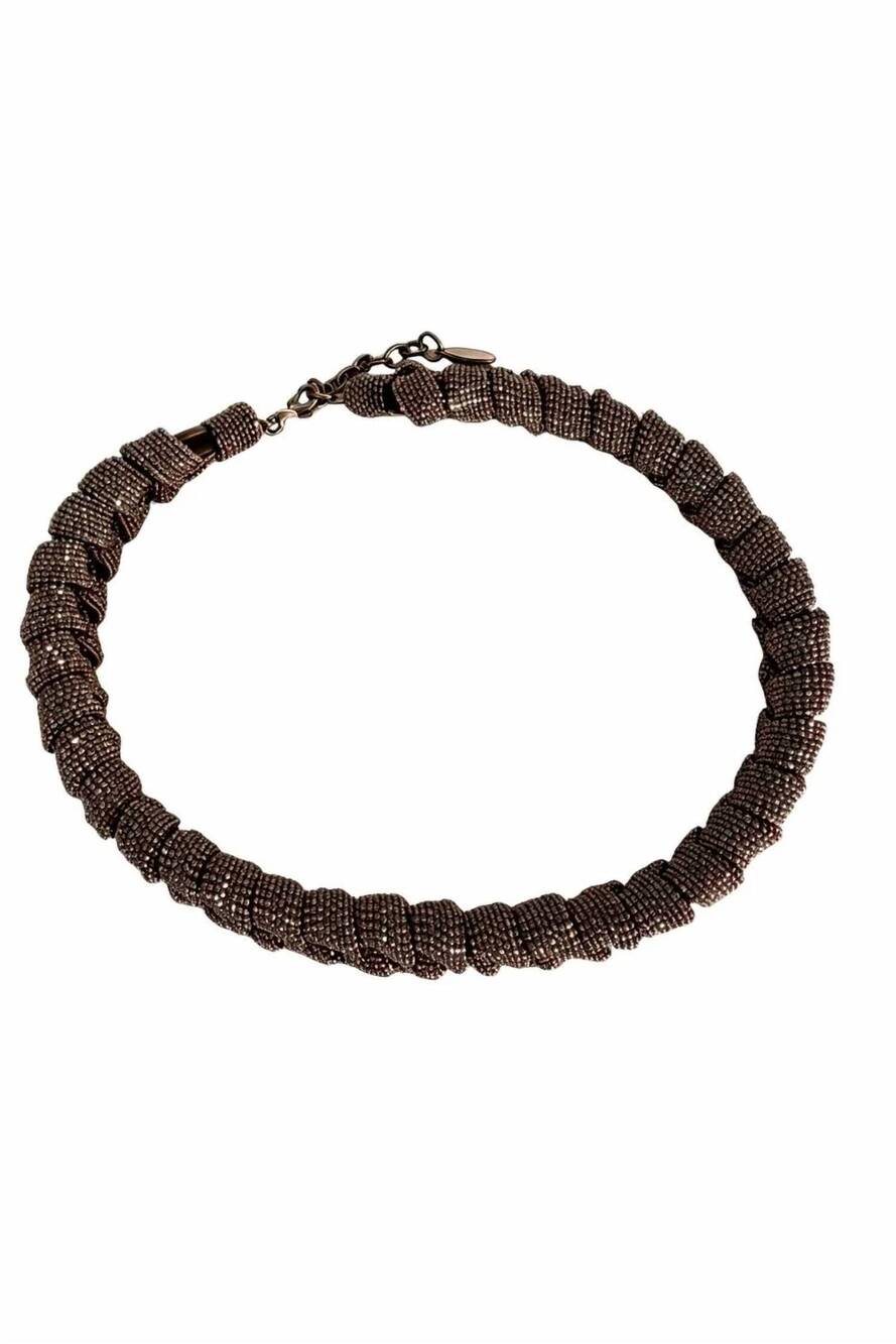 NEW BRUNELLO CUCINELLI women's monili beaded collar necklace in dark metallic br